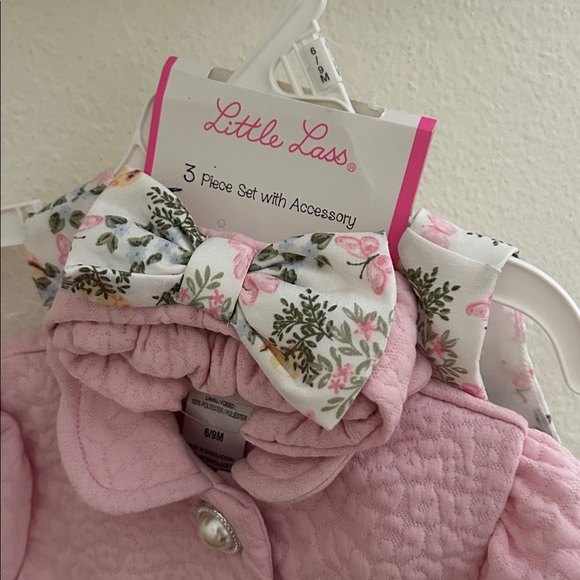 Little Lass Pink Textured Girls' Puffer Jacket & Dress - Picture 3 of 4